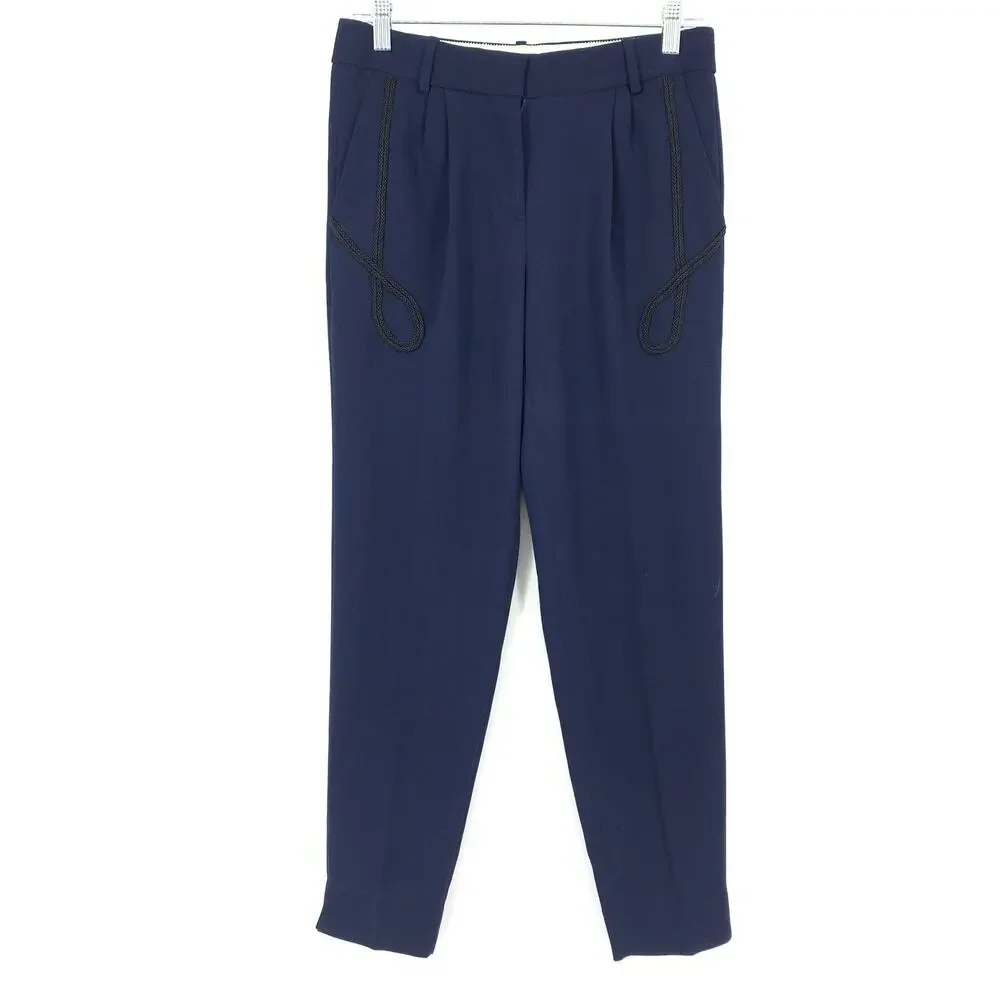 J. Crew Pants Collection Women's Size 0 Cropped Trouser Navy Blue Crepe